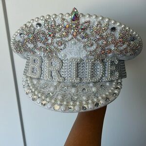 BRIDE white rhinestones captain hat